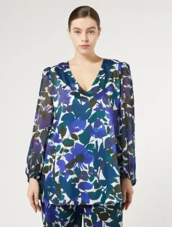 Bluse aus Twill und Georgette