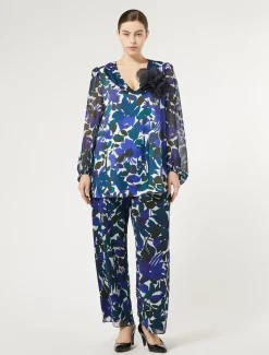 Bluse aus Twill und Georgette