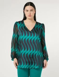 Bluse aus Twill und Georgette