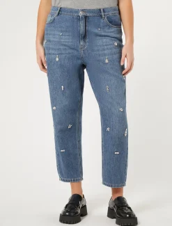 Boyfriend-Jeans aus besticktem Denim