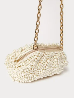 Clutch aus Satin mit Perlen