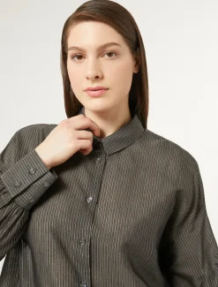 Hemdbluse aus Baumwollcanvas und Seide