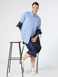 Hemdbluse aus Popeline mit Stickerei