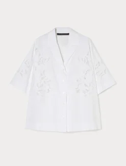 Hemdbluse aus Popeline mit Stickerei