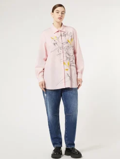 Hemdbluse aus Popeline mit Stickerei