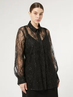 Hemdbluse aus Spitze mit Pailletten