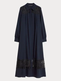 Hemdblusenkleid aus Crêpe mit Stickerei