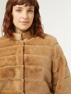 Jacke aus Stoff in Felloptik und Nylon-Canvas