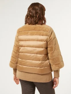 Jacke aus Stoff in Felloptik und Nylon-Canvas