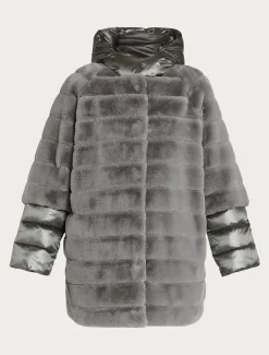 Jacke aus Stoff in Felloptik und Nylon-Canvas