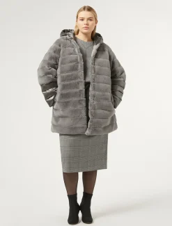 Jacke aus Stoff in Felloptik und Nylon-Canvas