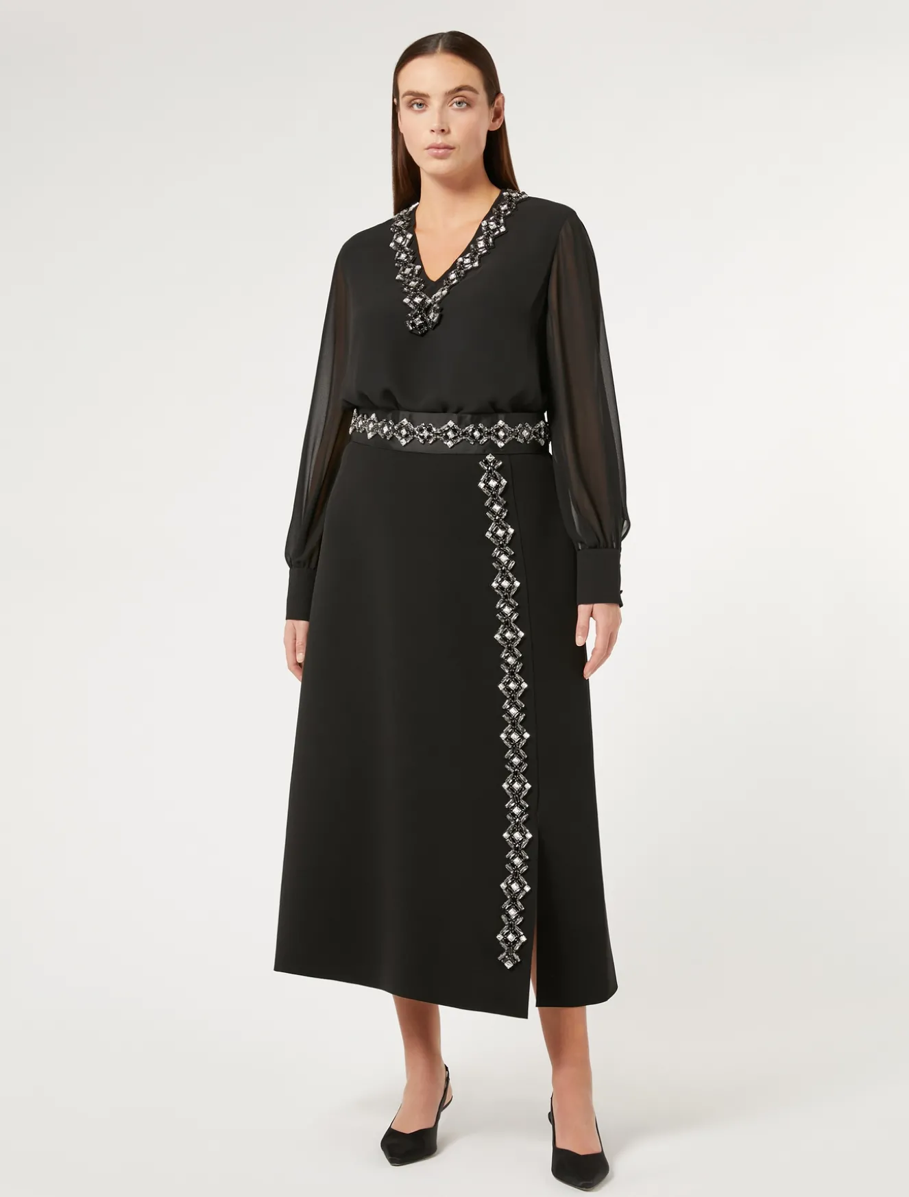 Langer Rock aus Cady mit Strass