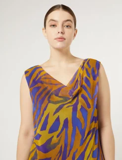 Langes Kleid aus bedruckter Georgette