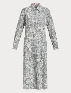 Langes Kleid aus bedruckter Popeline