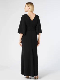 Langes Kleid aus Cady mit Stickereien