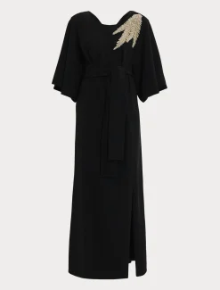 Langes Kleid aus Cady mit Stickereien