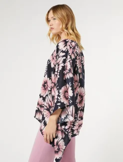 Poncho aus bedrucktem Satin