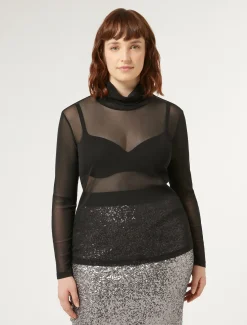 Rollkragenpullover aus Stretch-Tulle