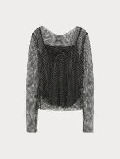 Top aus Netzgewebe mit Strass