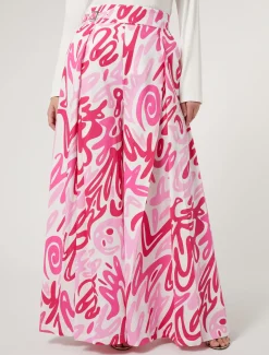 Weite Hose aus bedruckter Popeline